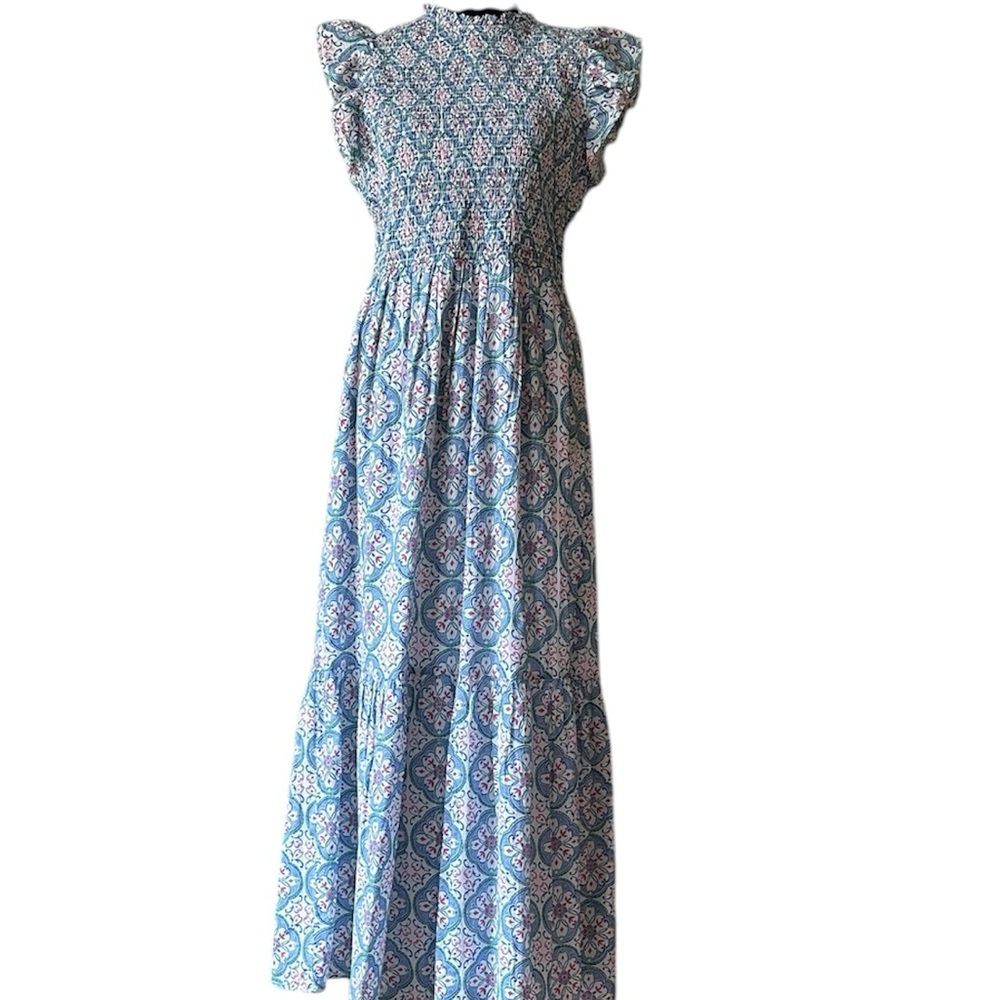 LOFT Blue and Pink Patterned Maxi Dress size 6